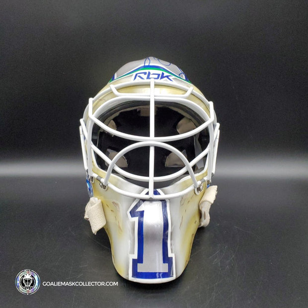 Roberto Luongo Signed Goalie Mask Backup Practice Worn 2008 Vancouver Canucks Lefebvre Protechsport Painted by Marlene Ross-AS-02695