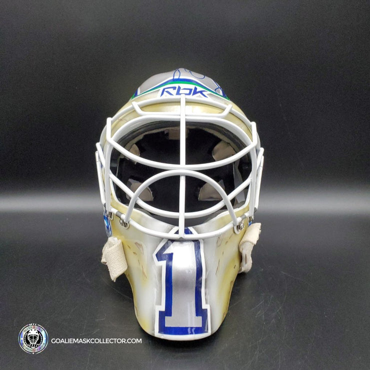 Roberto Luongo Signed Goalie Mask Backup Practice Worn 2008 Vancouver Canucks Lefebvre Protechsport Painted by Marlene Ross-AS-02695