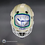 Roberto Luongo Signed Goalie Mask Backup Practice Worn 2008 Vancouver Canucks Lefebvre Protechsport Painted by Marlene Ross-AS-02695