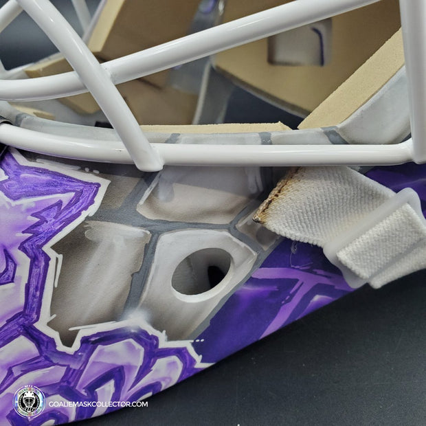 Sergei Bobrovsky Game Worn Goalie Mask 2022 Florida Panthers Hockey Fights Cancer Painted by DaveArt "Brick by Brick" HFC AS-02943