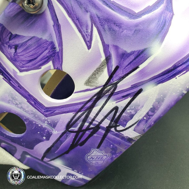 Sergei Bobrovsky Game Worn Goalie Mask 2022 Florida Panthers Hockey Fights Cancer Painted by DaveArt "Brick by Brick" HFC AS-02943