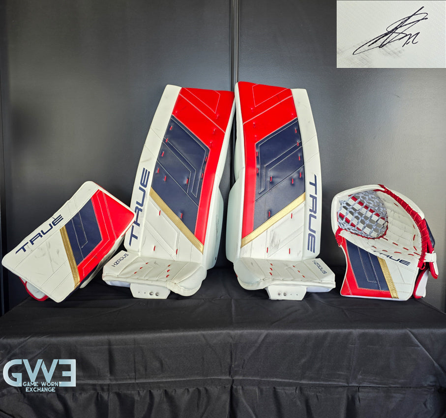 Sergei Bobrovsky Game Used Goalie Pads 2023-24 Stanley Cup Winning Season Florida Panthers Autographed Signed True Lefevre HRZDUS PX4 AS-03241-SOLD
