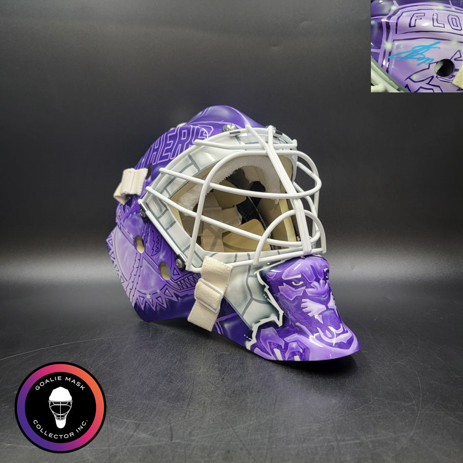 Sergei Bobrovsky Signed Goalie Mask 2025-26 Florida Purple Hockey Fights Cancer HFC Signature Edition Autographed