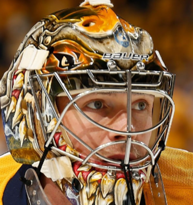 Pekka Rinne Goalie Mask Game Worn 2014-15 Nashville Predators "General Maximus" Vezina Nominee Season Painted by Daveart on Bauer Shell Photo-matched
