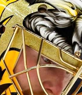 Joonas Korpisalo Goalie Mask Unsigned Boston 2024 Tribute + 24K Gold Grill
