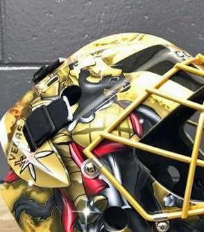 Marc-Andre Fleury Goalie Mask Unsigned 2017 Las Vegas First Year Edition Tribute + Powder Coated Gold Grill