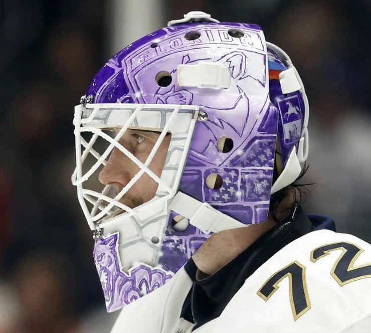 Presale: Sergei Bobrovsky Signed Goalie Mask 2025-26 Florida Purple Hockey Fights Cancer HFC Signature Edition Autographed