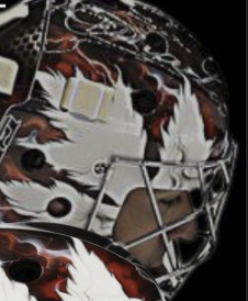 Goalie wearing the mask in a reference photo for Carey Price Signed Goalie Mask Team Canada Olympics Sochi 2014 BLACK Edition Signature Edition. Goalie Mask Collector.