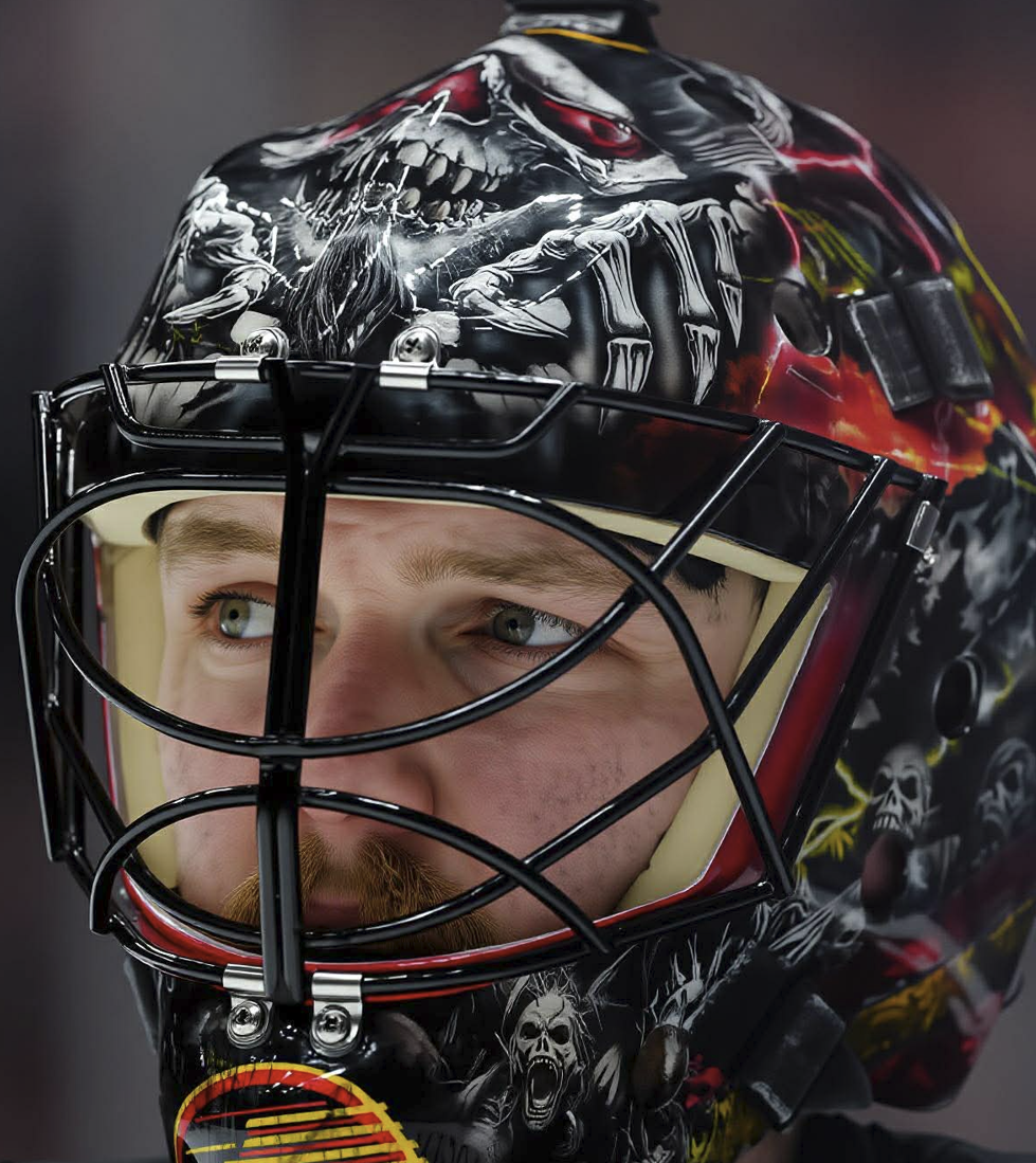 Presale: Thatcher Demko Goalie Mask Unsigned Vancouver 2024-25 Canucks DARK SKULLS Tribute