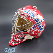 Semyon Varlamov Goalie Mask Game Worn 2008-09 Washington Capitals Rookie Season and Bears Itech Photo-Matched COA by Washington Capitals Organization AS-03408