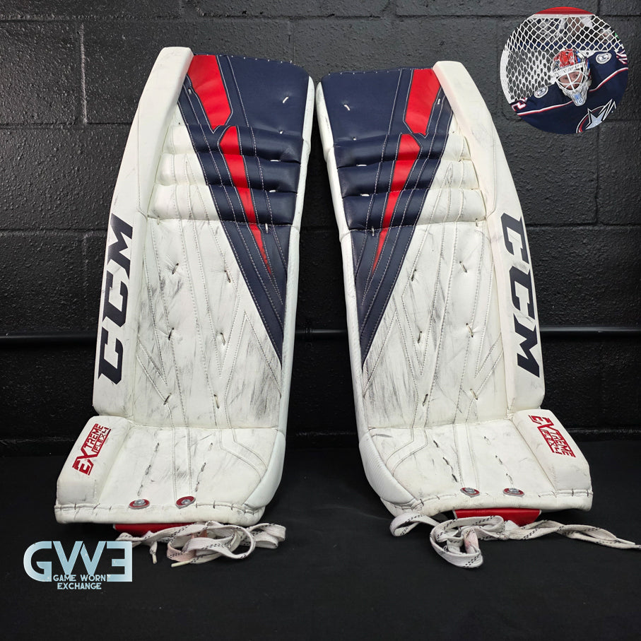 Sergei Bobrovsky Goalie Pads Set Game Used Columbus Blue Jackets 11 26 2018 CCM Extreme Flex 4. Goalie Mask Collector.