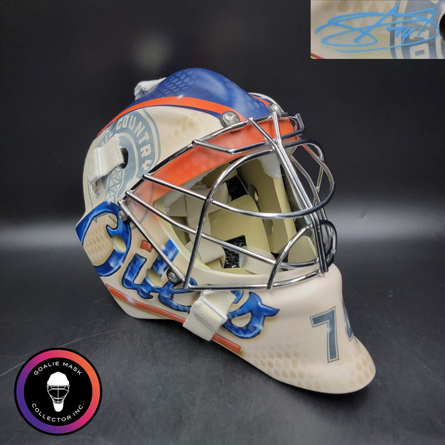 Stuart Skinner Signed Goalie Mask 2025 26 Edmonton 3rd Jersey Tribute Signature Edition. Goalie Mask Collector.