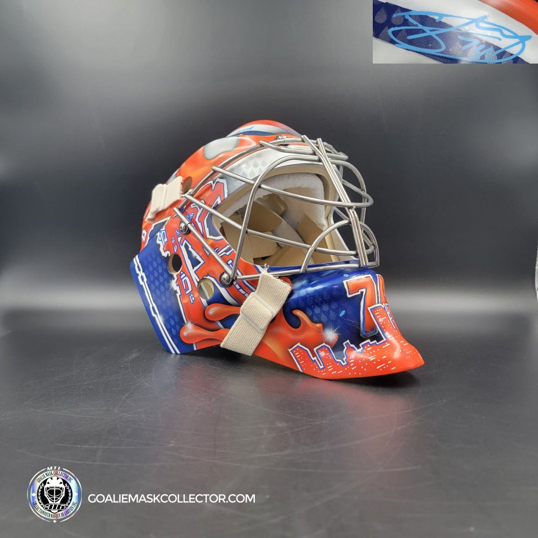 Stuart Skinner Signed Goalie Mask Edmonton 2023 24 CUP FINALS Tribute Signature Edition. Goalie Mask Collector.