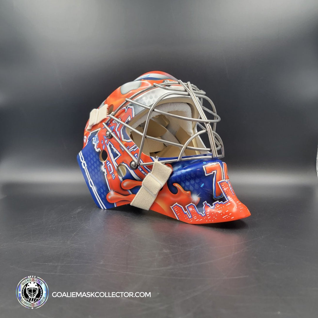 Stuart Skinner Unsigned Goalie Mask Edmonton 2023 24 CUP FINALS Tribute Edition. Goalie Mask Collector.