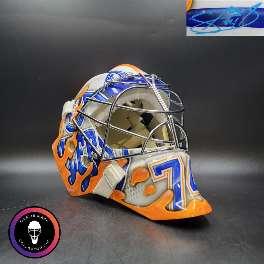 Stuart Skinner Signed Goalie Mask Edmonton 2025 26 FINALS Tribute Signature Edition. Goalie Mask Collector.