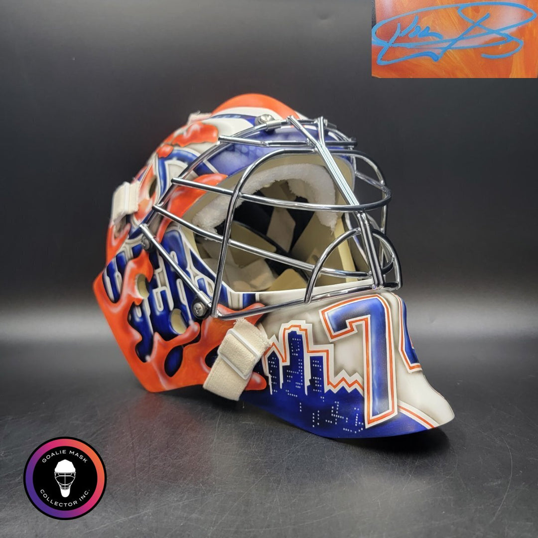 Stuart Skinner Signed Goalie Mask Edmonton 2025 PLAYOFFS Tribute Signature Edition. Goalie Mask Collector.