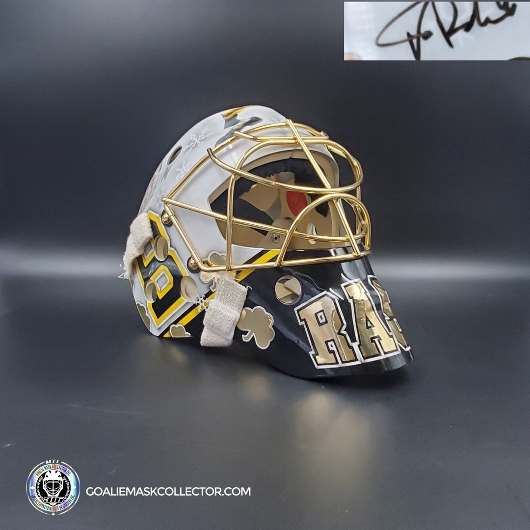 Tuukka Rask Signed Goalie Mask 2019 Winter Classic Boston Fighting Irish Notre Dame Signature Edition + 24k Gold Plated Grill