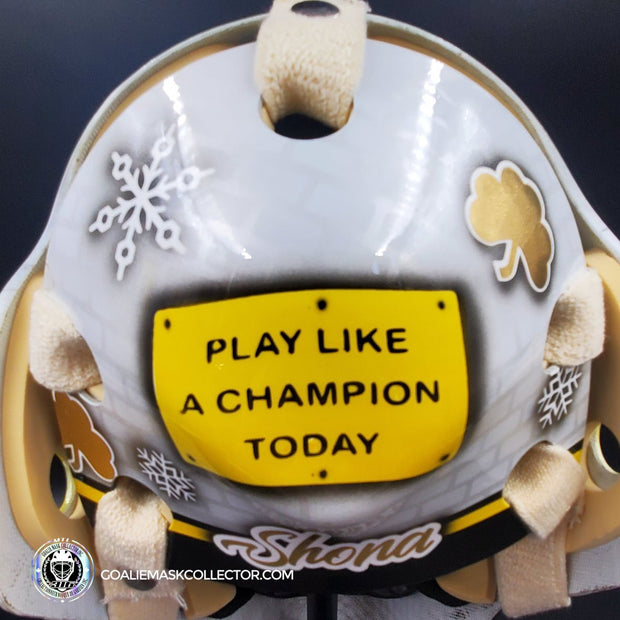 Tuukka Rask Signed Goalie Mask 2019 Winter Classic Boston Fighting Irish Notre Dame Signature Edition + 24k Gold Plated Grill