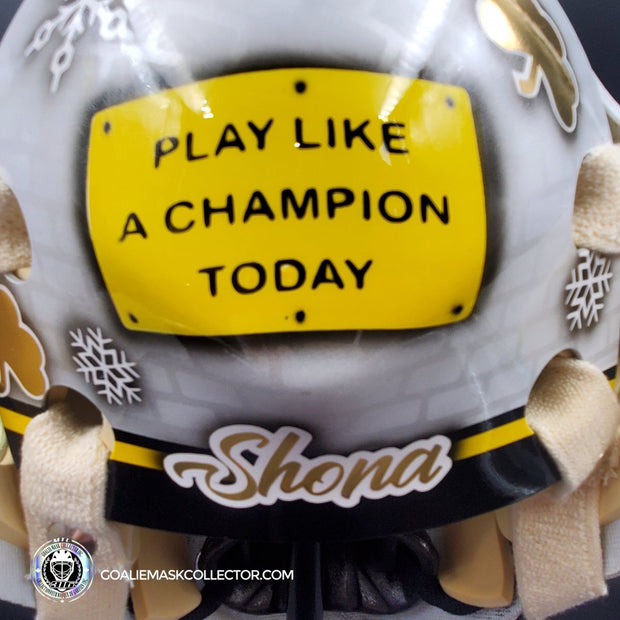 Tuukka Rask Signed Goalie Mask 2019 Winter Classic Boston Fighting Irish Notre Dame Signature Edition + 24k Gold Plated Grill