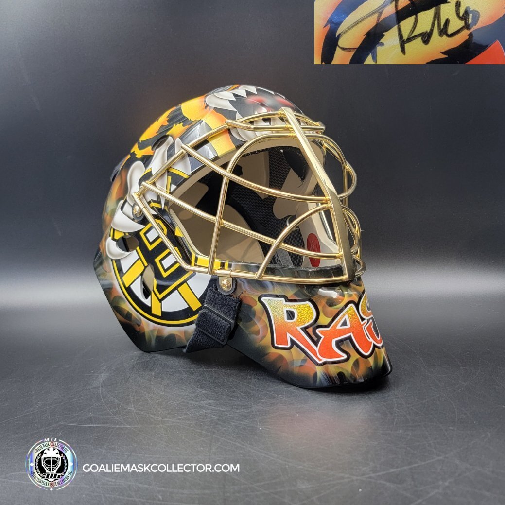 Tuukka Rask Signed Goalie Mask Boston Tribute Signature Edition 24k Gold Plated Flat Bar Grill Painted on Sportmask Pro 3i