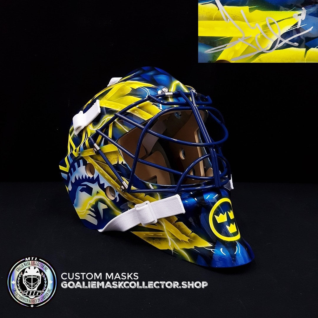 HENRIK LUNDQVIST SIGNED AUTOGRAPHED GOALIE MASK TEAM SWEDEN 2019 AS SWEDEN BLUE EDITION - STEINER SPORTS