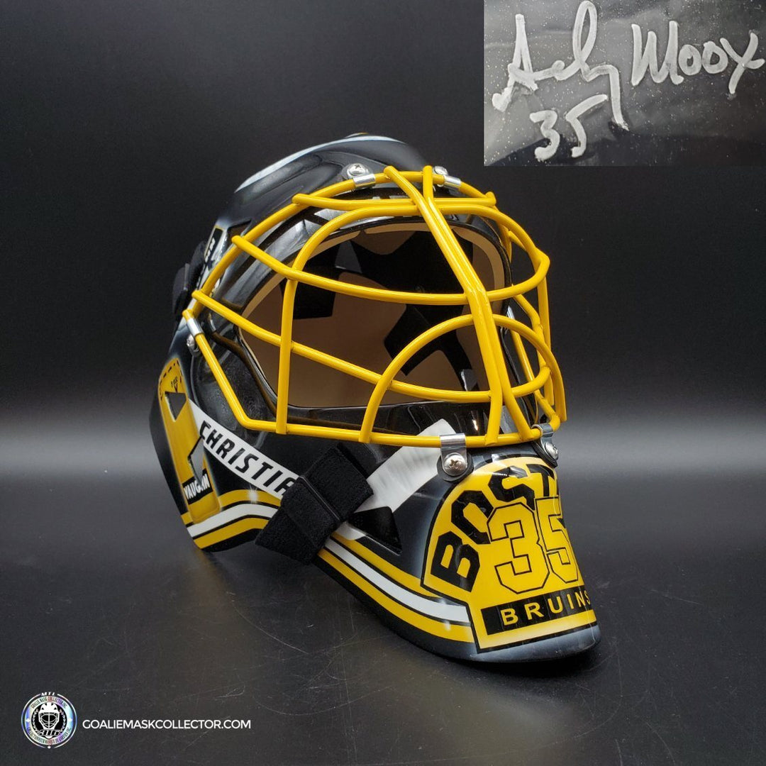 Andy Moog Signed Goalie Mask "THE GEAR COLLECTION" Vaughn Pad Set Boston Signature Edition. Goalie Mask Collector.