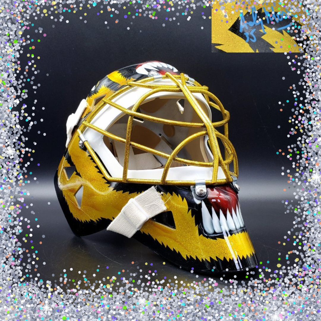 Andy Moog Signed Goalie Mask "The Man Glitter Collection" Boston Mad Bruin Signature Edition. Goalie Mask Collector.