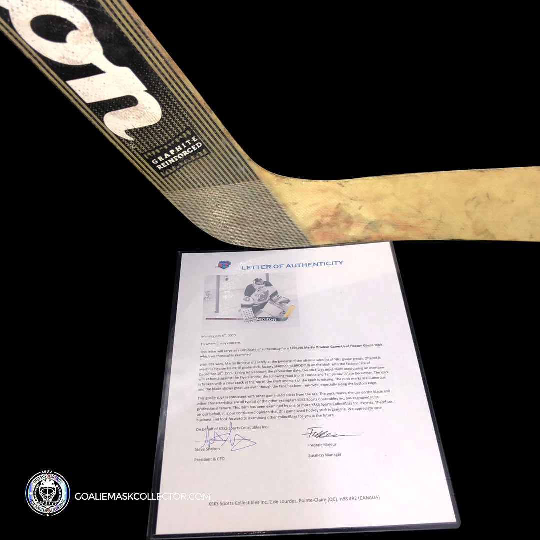 Martin Brodeur Game Used Stick Heaton Elite III 1995-96 New Jersey Dev –  Goalie Mask Collector