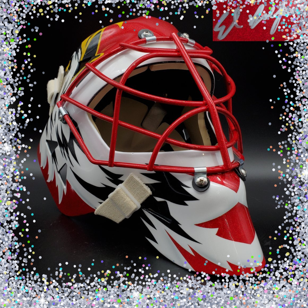 Ed Belfour Signed Goalie Mask "The Man Glitter Collection" Chicago Red Simple Eagle Classic Signature Edition. Goalie Mask Collector.
