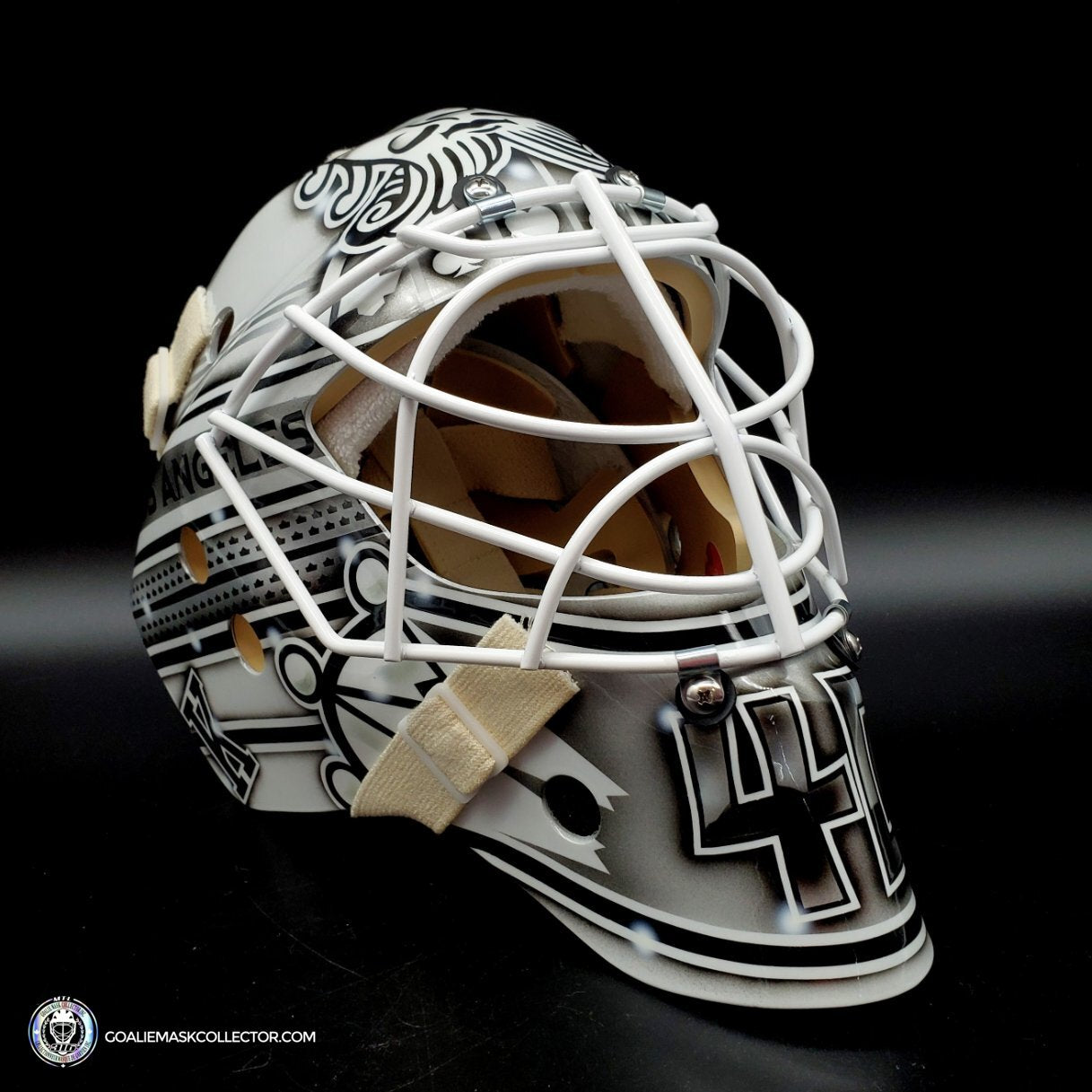 cal football white helmet Cal Petersen Goalie Mask Unsigned Los Angeles V1 White – Goalie Mask Collector