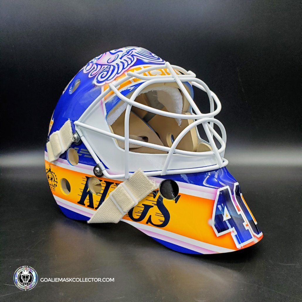 Cal Petersen Goalie Mask Unsigned Reverse Retro Yellow & Purple Los Angeles