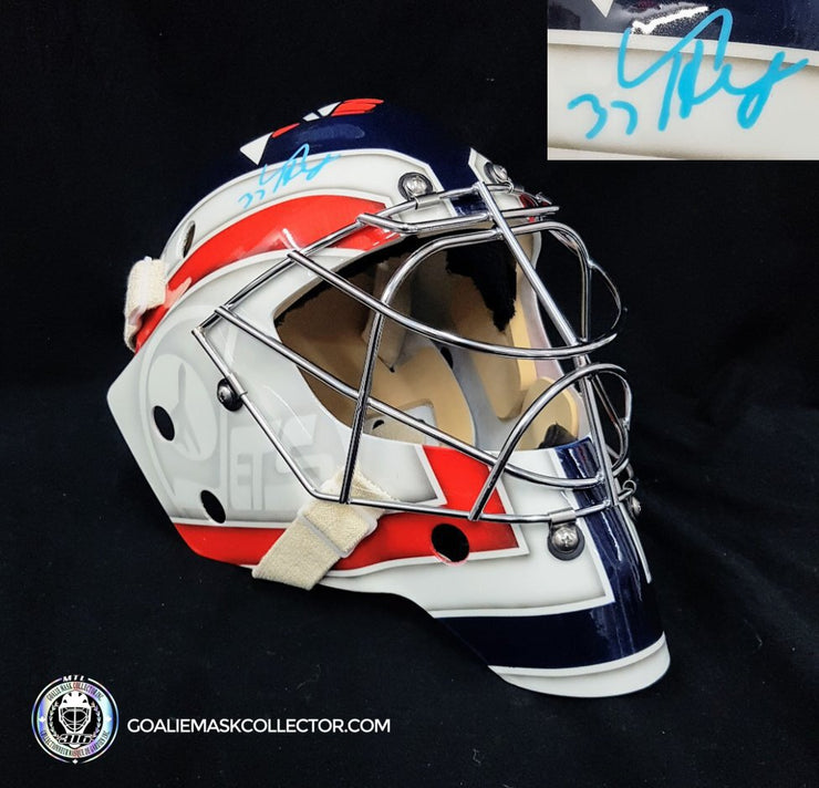 Connor Hellebuyck Signed Goalie Mask Winnipeg 2016 Heritage Dark Blue Signature Edition