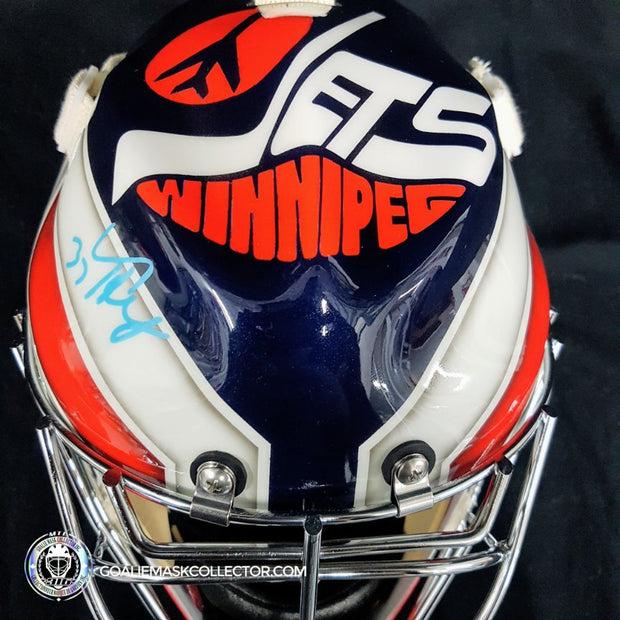 Connor Hellebuyck Signed Goalie Mask Winnipeg 2016 Heritage Dark Blue Signature Edition
