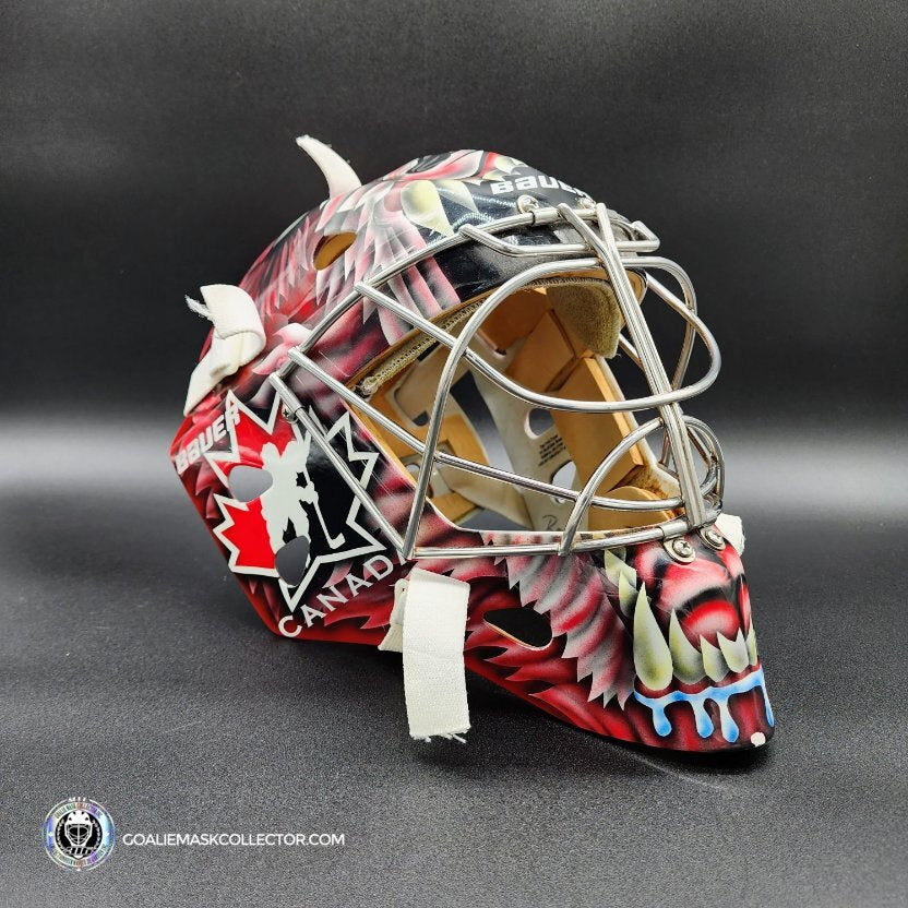 Curtis Joseph Goalie Mask Practice Worn 2002 Olympics Team Canada Pros Choice Bauer Dom Malerba Shell Painted by Ron Slater AS-01803 - SOLD