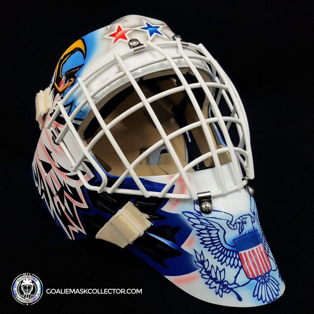 Custom Painted Goalie Mask: Belfour Swedish League Leksands White "Simple Eagle" Unsigned