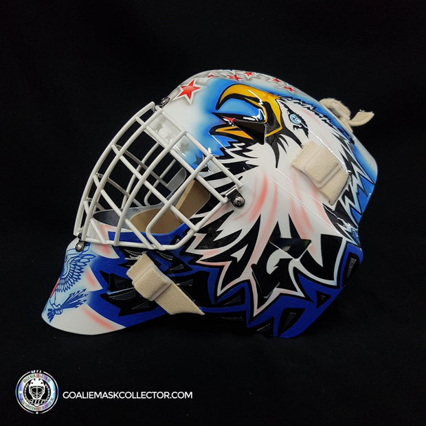 Custom Painted Goalie Mask: Belfour Swedish League Leksands White "Simple Eagle" Unsigned