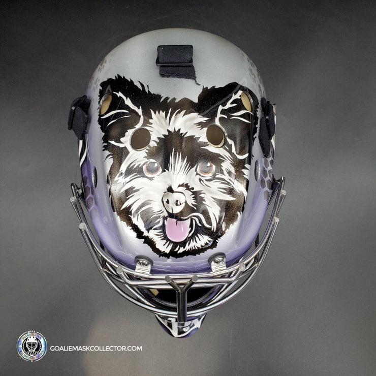 Custom Painted Goalie Mask: Dog Cartoon Artwork