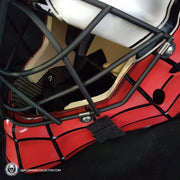 Custom Painted Goalie Mask: Spiderman Unsigned Painted on Sportmask Pro 3I with Matte Black Flatbar Grill