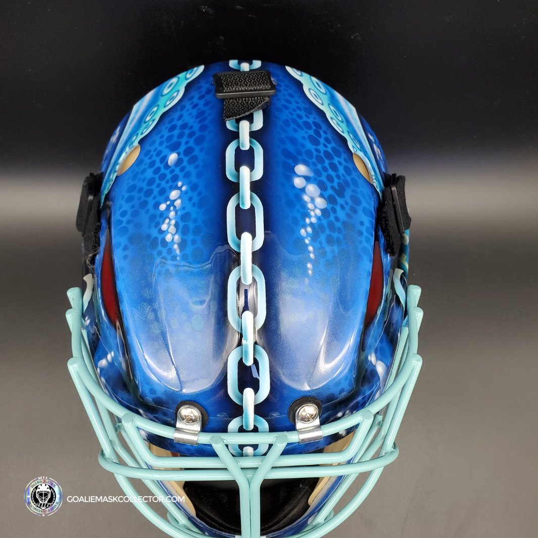electric blue football helmet Custom: Seattle Kraken Goalie Mask Unsigned V2 + Electric Blue Grill –  Goalie Mask Collector