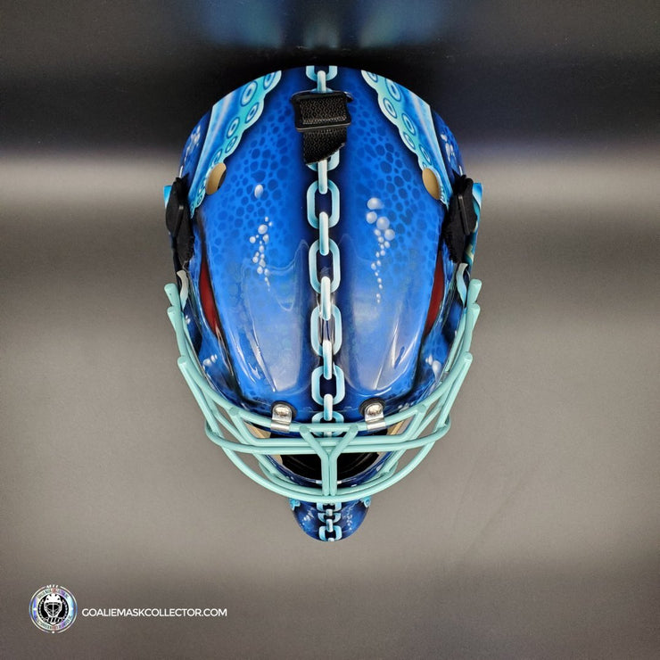 Custom: Seattle Kraken Goalie Mask Unsigned V2 + Electric Blue