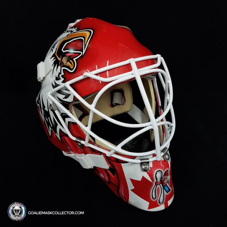 Ed Belfour Practice Worn Signed Goalie Mask Game Issued "The Eagle" Team Canada 2004 World Cup Painted by DaveArt on Warwick Shell Direct Autograph- SOLD