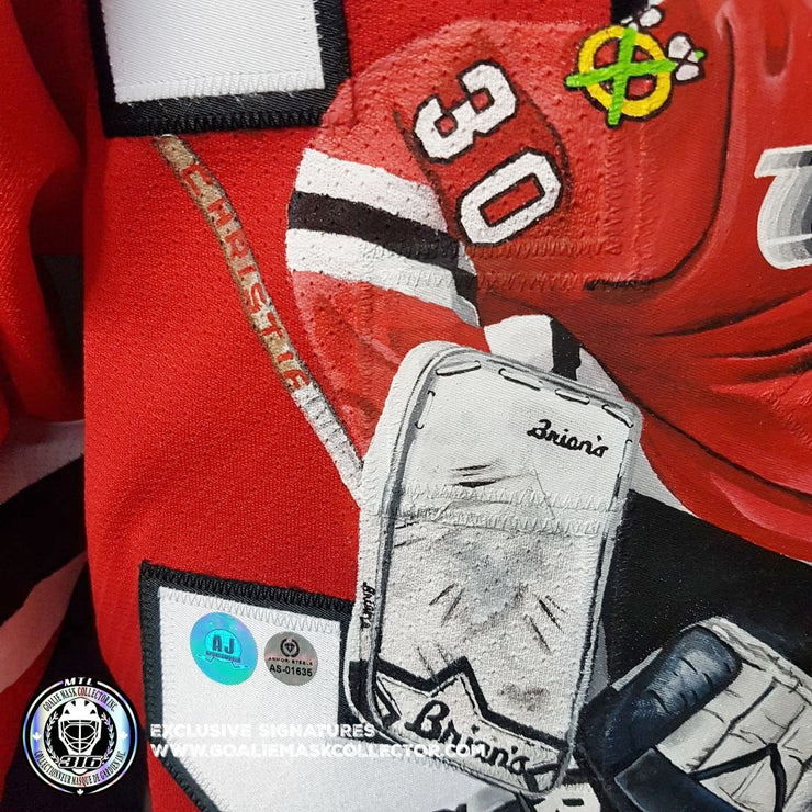 Demo: ED BELFOUR SIGNED JERSEY ART EDITION HAND-PAINTED CHICAGO BLACKH –  Goalie Mask Collector