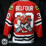 Demo: ED BELFOUR SIGNED JERSEY  ART EDITION HAND-PAINTED CHICAGO BLACKHAWKS AUTOGRAPHED