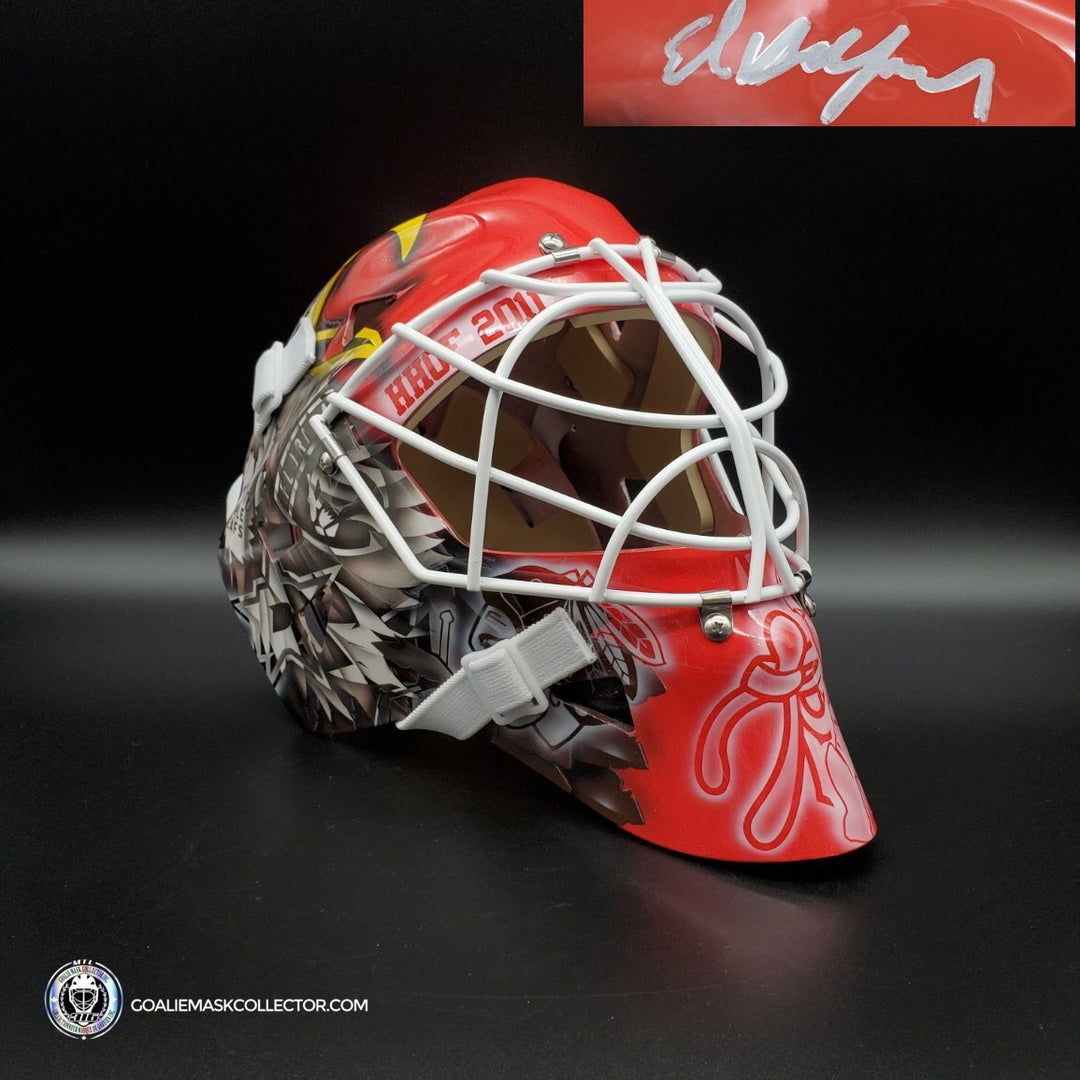 Ed Belfour Signed Goalie Mask Chicago Red Legacy Signature Edition. Goalie Mask Collector.