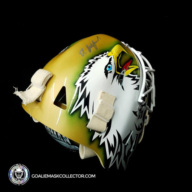 Ed Belfour Signed Goalie Mask Dallas Gold Yellow V1 Simple Eagle Signature Edition Autographed