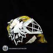 Ed Belfour Signed Goalie Mask Dallas Gold Yellow V1 Simple Eagle Signature Edition Autographed