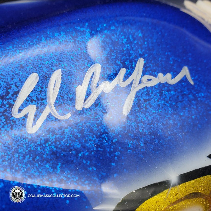 Ed Belfour Signed Goalie Mask Toronto Blue V1 "THE MAN GLITTER COLLECTION" Signature Edition Autographed + Glitter Blue Grill