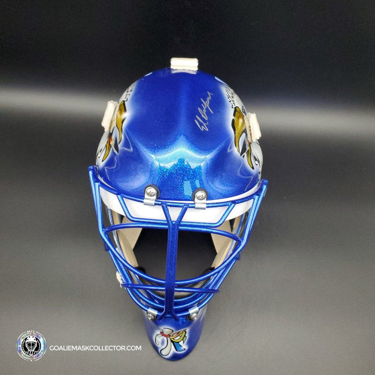 Ed Belfour Signed Goalie Mask Toronto Blue V1 "THE MAN GLITTER COLLECTION" Signature Edition Autographed + Glitter Blue Grill