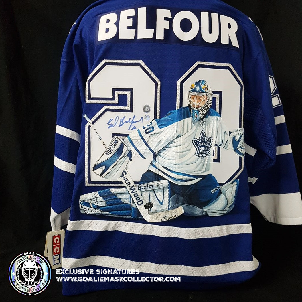 Ed Belfour Signed Jersey Art Edition Hand Painted Toronto Maple Leafs. Goalie Mask Collector.