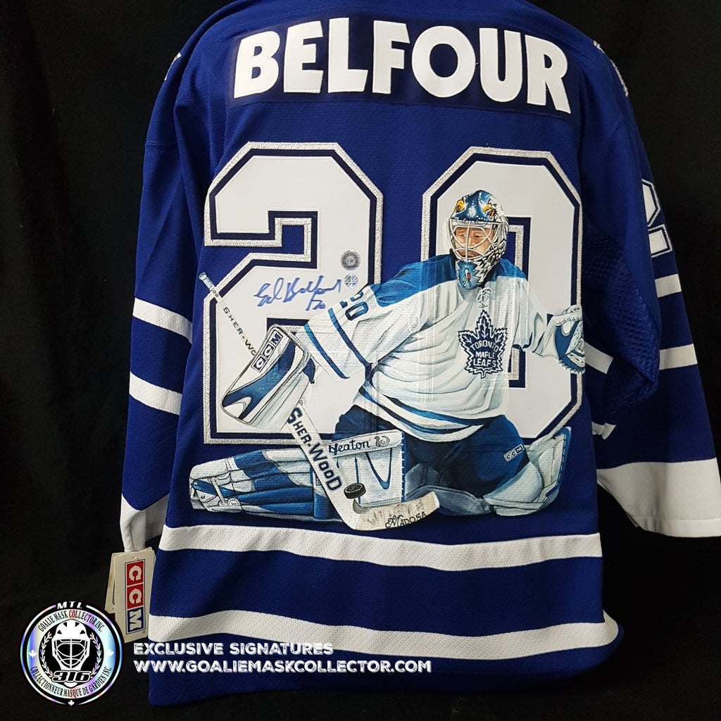 ED BELFOUR SIGNED JERSEY ART EDITION HAND-PAINTED TORONTO MAPLE